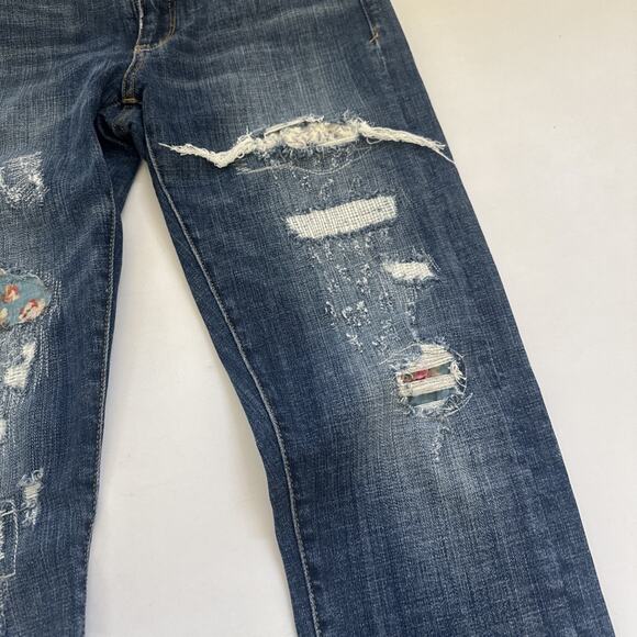 Pilcro Anthropologie Distressed Embroidered Patches Slim Boyfriend Jeans 27 BOHO - Picture 3 of 12
